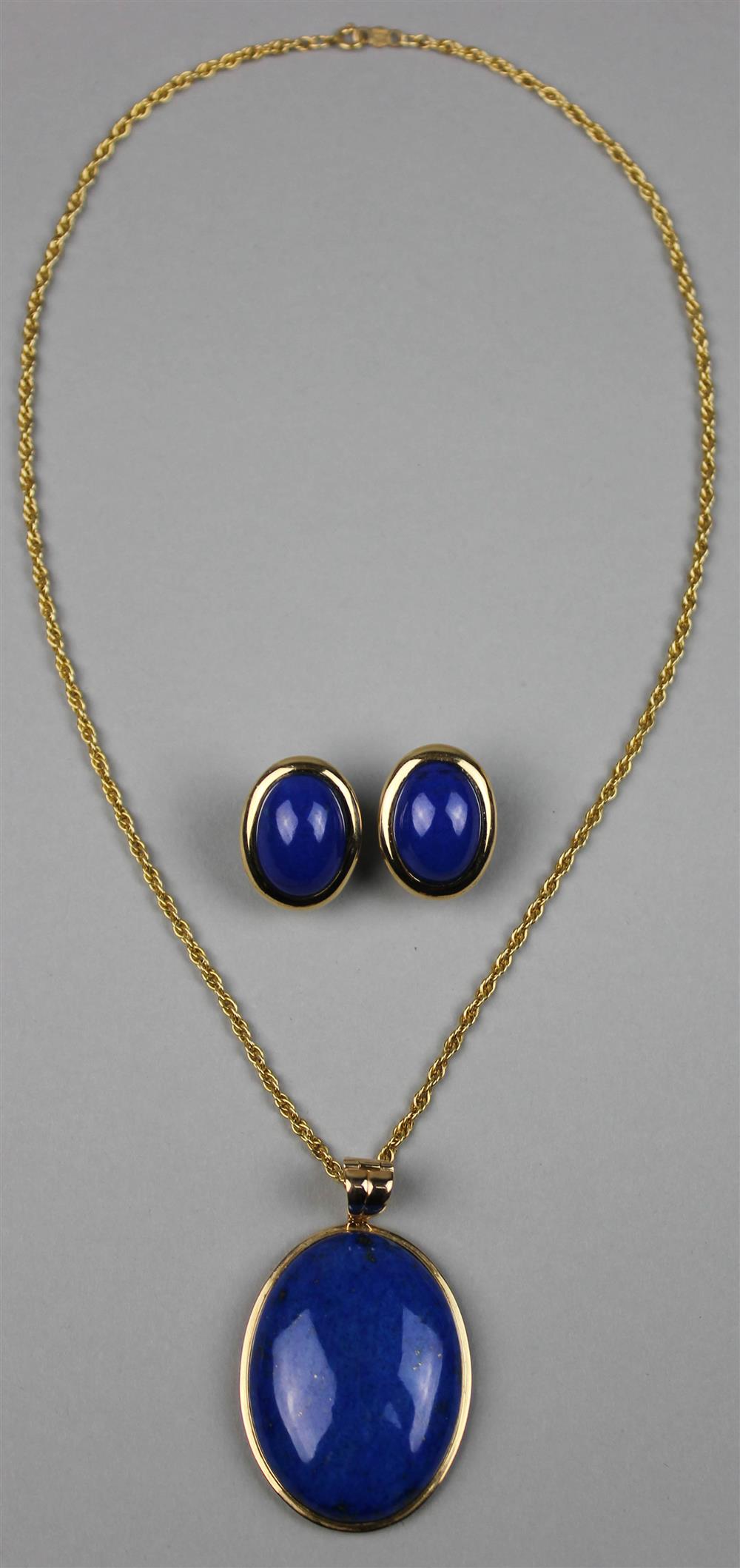 Appraisal: K YELLOW GOLD LAPIS NECKLACE WITH MATCHING EARRINGS the lapis