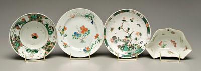 Appraisal: Four pieces Chinese famille verte porcelain bowl cartouches with crickets