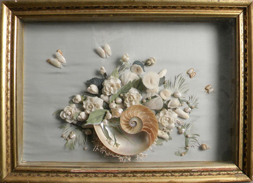 Appraisal: Shell work bouquet in a shadowbox by Louise Travers x