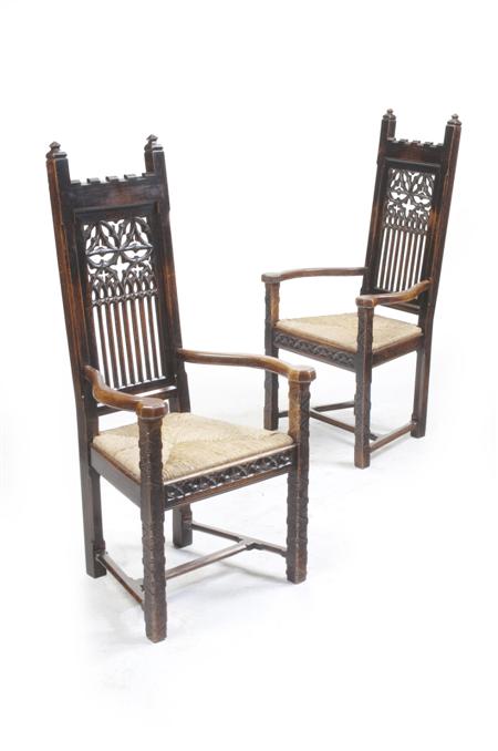 Appraisal: GOTHIC REVIVAL PAIR OF ARMCHAIRS CIRCA oak of cacateuse form