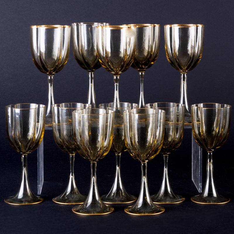 Appraisal: Group of Gilt-Decorated Wine Glasses Probably Austrian Unmarked Comprising Five