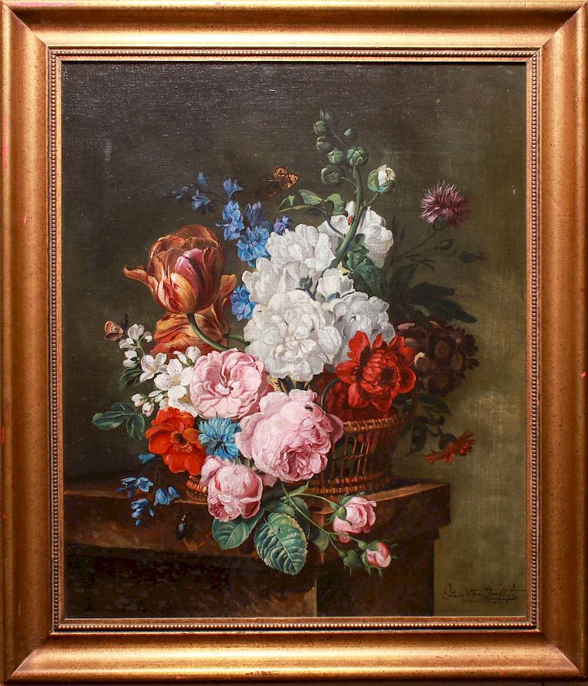 Appraisal: Illegibly Signed Dutch Manner Still-Life Oil Dutch-manner floral still-life depicting