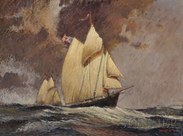 Appraisal: Vincent Francis Castellanet American b Schooner Signed and dated CASTELLANET