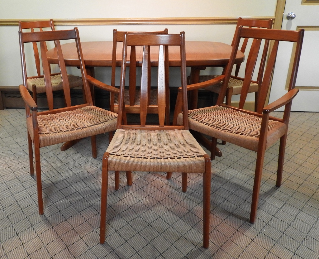 Appraisal: MCM DANISH MODERN RASMUS DINING TABLE CHAIRS Denmark th CenturyIncludes