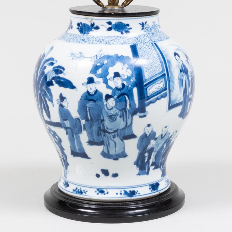 Appraisal: Chinese Blue and White Porcelain Jar Mounted as a Lamp