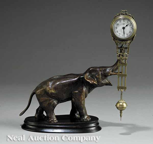 Appraisal: A Bronze Figural Swinging Clock th c elephant on wooden