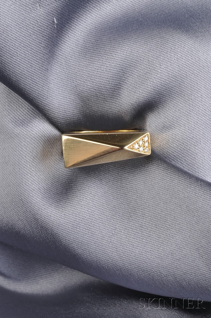 Appraisal: kt Gold and Diamond Ring Versace the geometric form accented