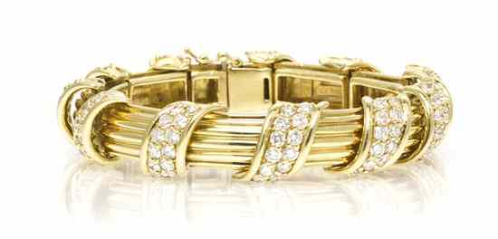 Appraisal: An Karat Yellow Gold and Diamond Bracelet Jose Hess containing