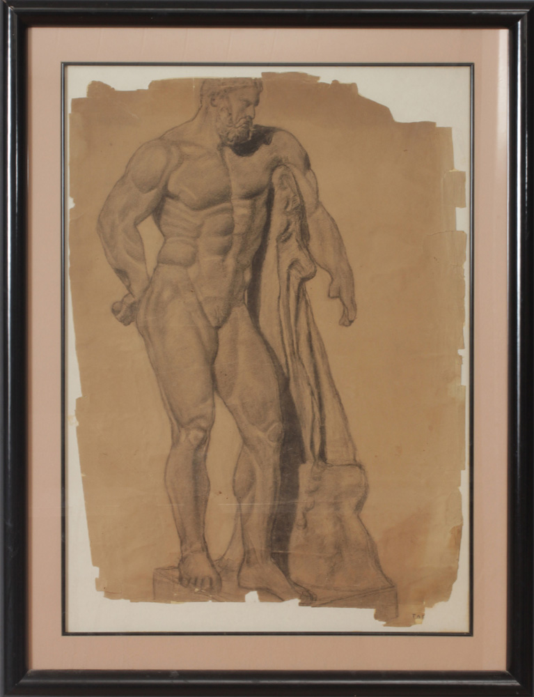 Appraisal: Continental School Male Nude Statues Two pencil on paper one