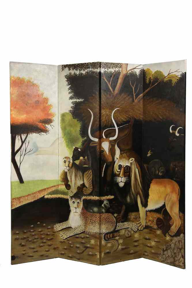 Appraisal: OOCP FOLDING SCREEN - Four Panel Folding Screen Oil Painting