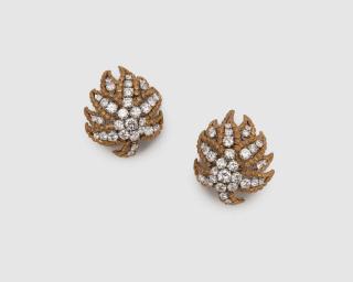 Appraisal: DAVID WEBB K Gold and Diamond Earclips DAVID WEBB K