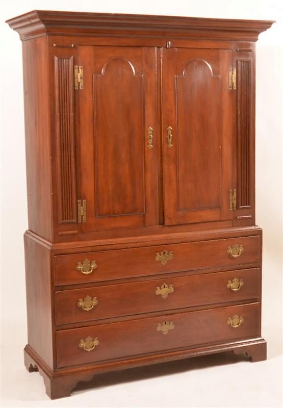 Appraisal: New Jersey Chippendale Cherry Linen Press New Jersey Chippendale Cherry