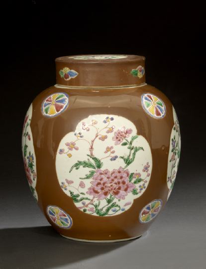 Appraisal: Chinese Export Famille Rose Porcelain Covered Ginger Jar Qianlong Reign