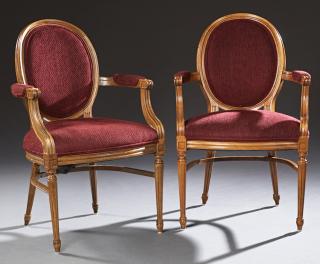 Appraisal: Pair of Carved Beech Louis XVI Style Fauteuils Pair of