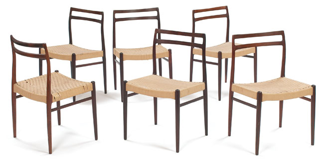 Appraisal: Norwegian dining chairs set of six rosewood frames with original