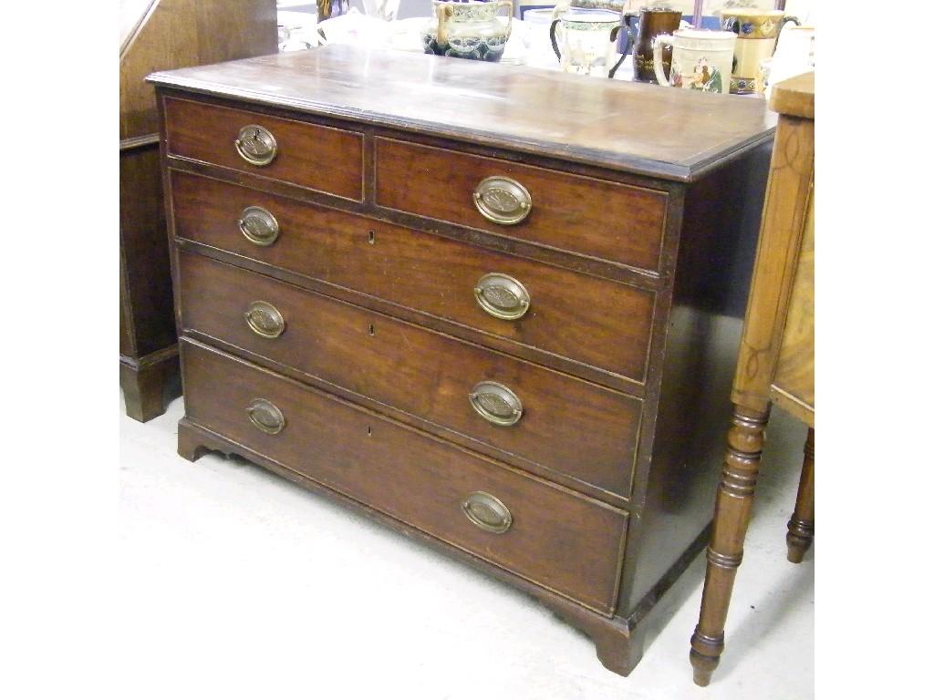 Appraisal: Georgian mahogany chest of drawers the crossbanded top inlaid with