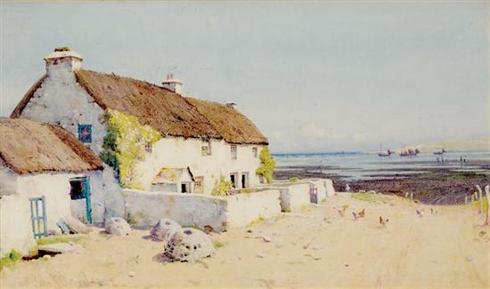 Appraisal: John McDougal British - PAIR OF WORKS THATCHED COTTAGES ALONG