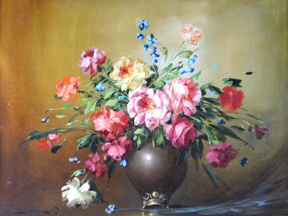 Appraisal: Oil on canvas of floral still life unknown artist indistinctly