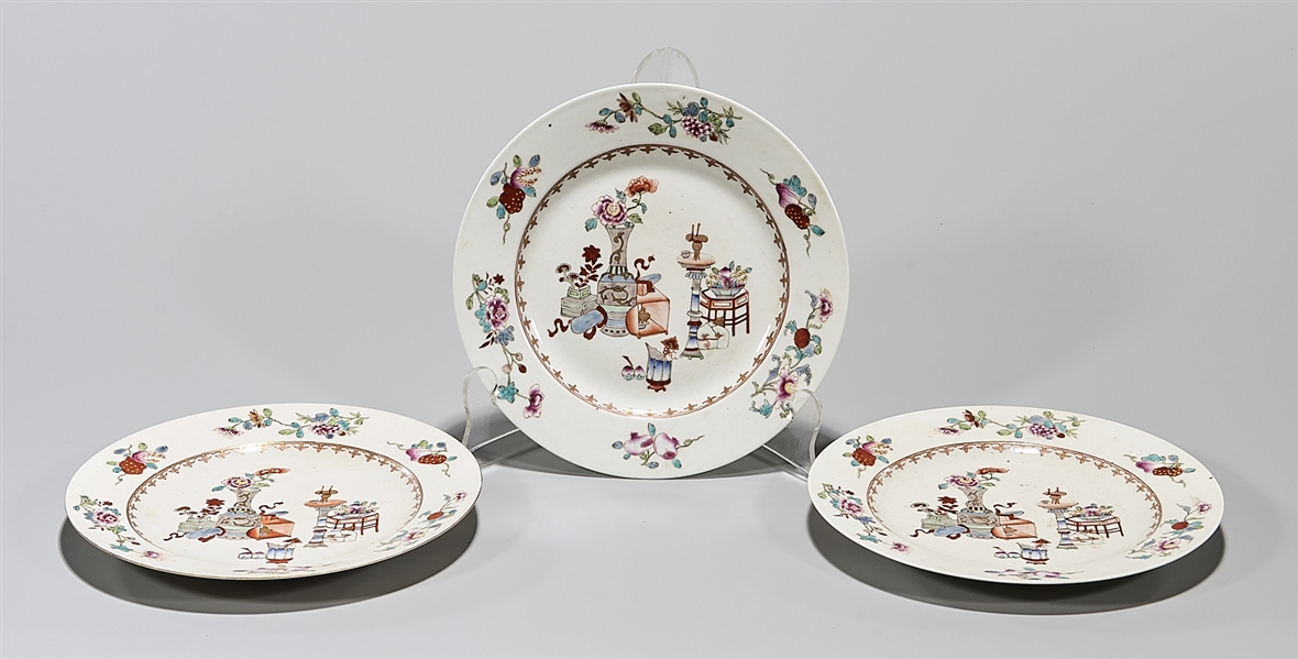 Appraisal: Three Chinese enameled porcelain plates with flower still life decoration