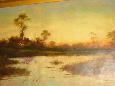 Appraisal: ENGLISH SCHOOL River Scene at Sunset indistinctly signed x gilt