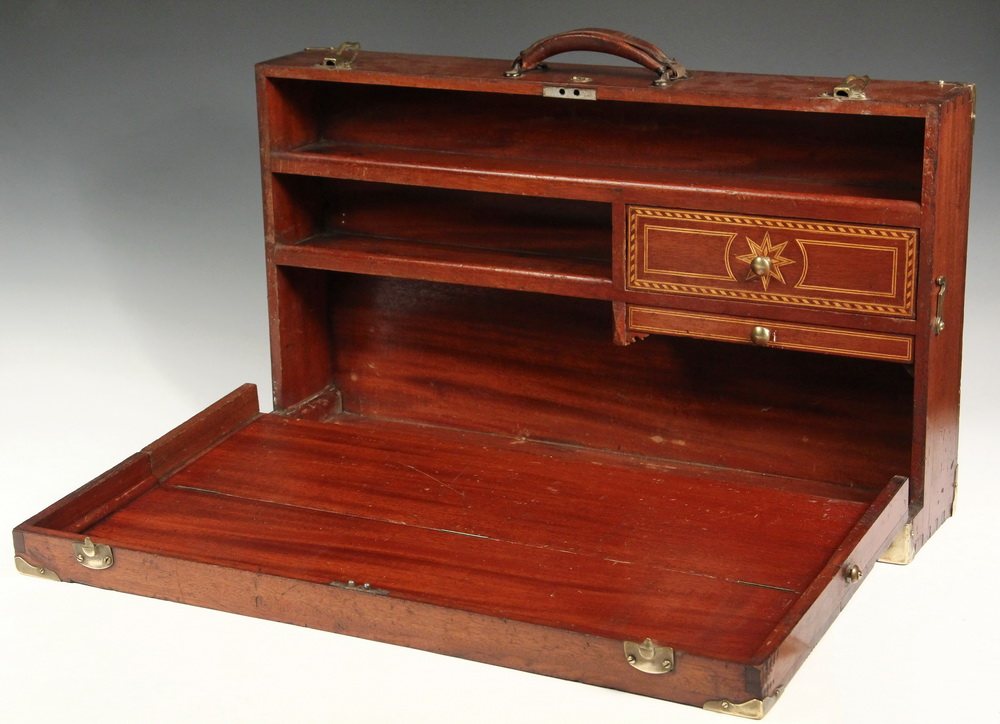 Appraisal: UNUSUAL TRAVELING DESK - Suitcase Form Brass Bound Mahogany Sea