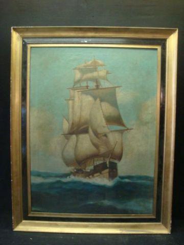 Appraisal: Oil on Canvas of Sailing Ship No signature visible An