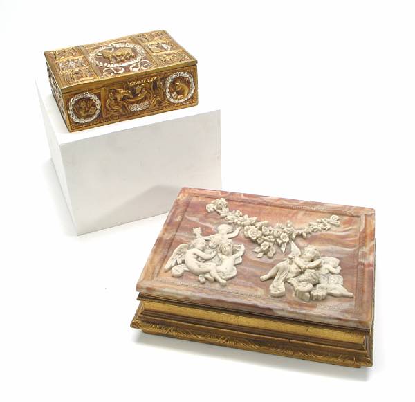 Appraisal: A group of four decorative articles comprising two covered boxes