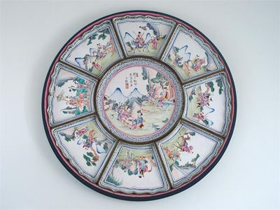 Appraisal: A Chinese Canton enamel supper set comprising eight fan-shaped dishes