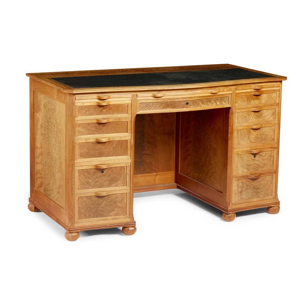 Appraisal: EDWARD BARNSLEY - DESK walnut cedar and tooled leather with