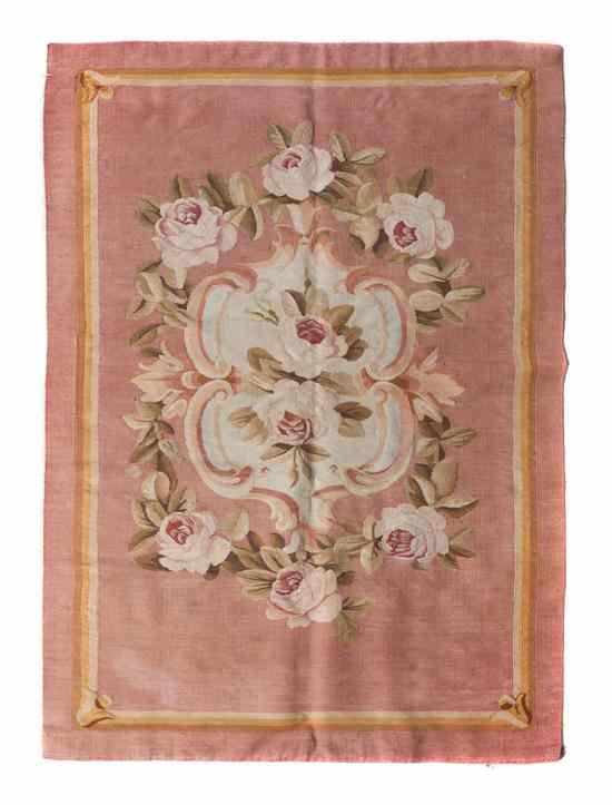 Appraisal: An Aubusson Wool Panel having a central rose decorated cartouche