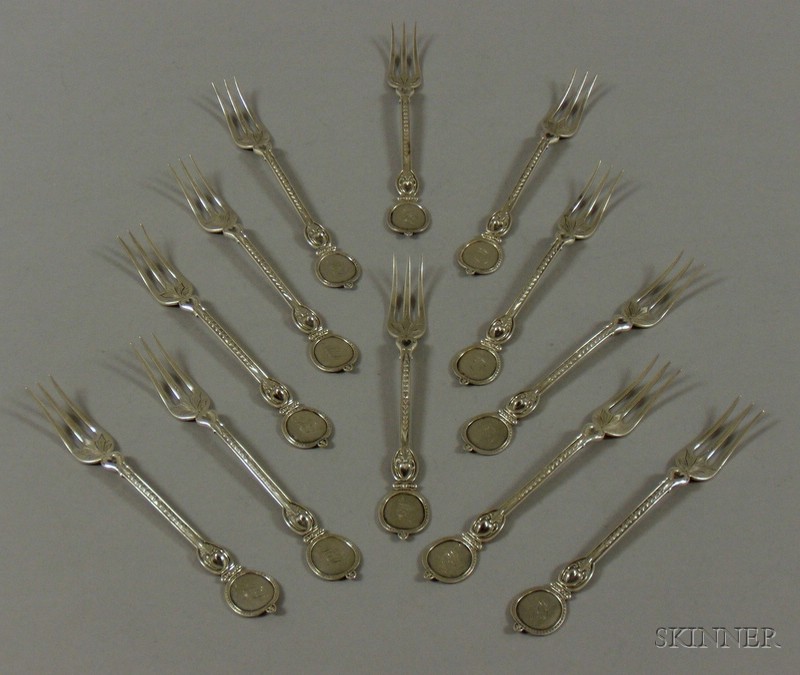 Appraisal: Set of Twelve Silver Cocktail Forks