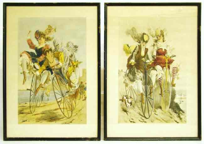 Appraisal: Pair of prints ladies on highwheels Unsigned Site '' x