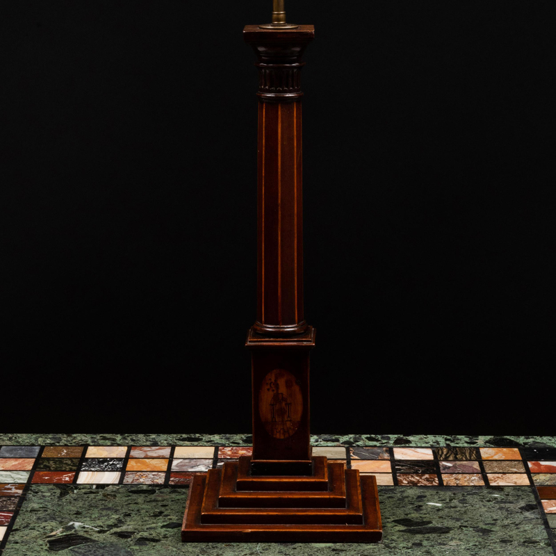 Appraisal: Inlaid Mahogany Columnar Lamp x x in overall Condition In