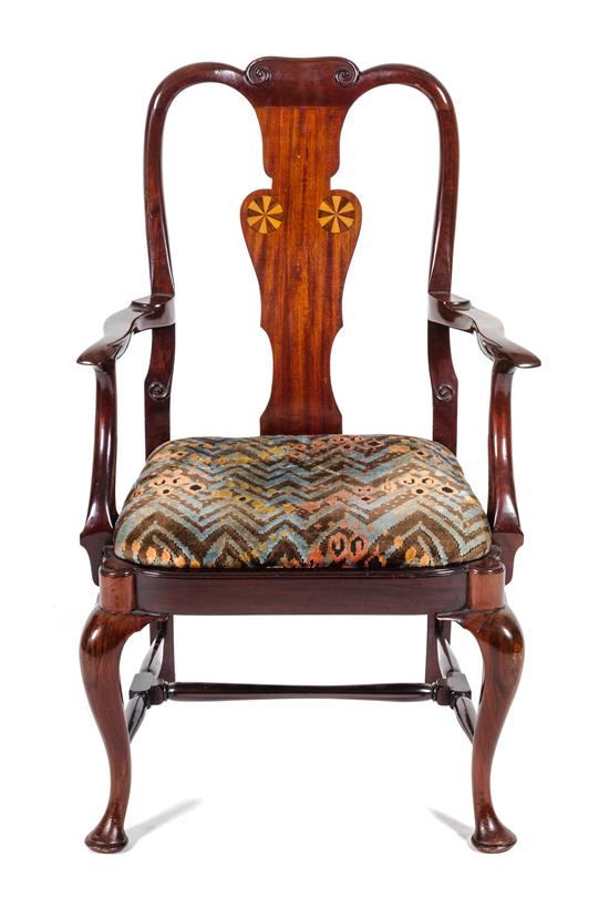 Appraisal: Sale Lot A Chippendale Style Inlaid Mahogany Open Arm Chair