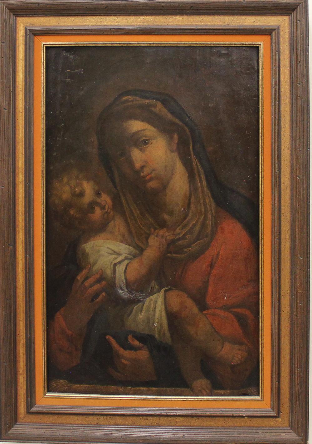 Appraisal: MADONNA AND CHILD OIL ON WOOD PANEL th century unsigned