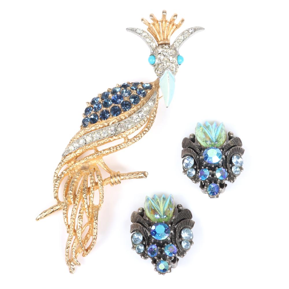 Appraisal: FLORENZA BIRD OF PARADISE ENAMEL PAVE AND SAPPHIRE RHINESTONE FIGURAL