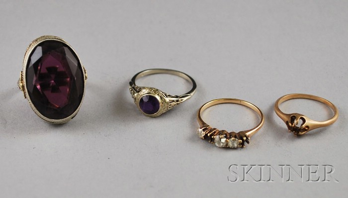 Appraisal: Three Gold Gem-set Rings an kt white gold and purple