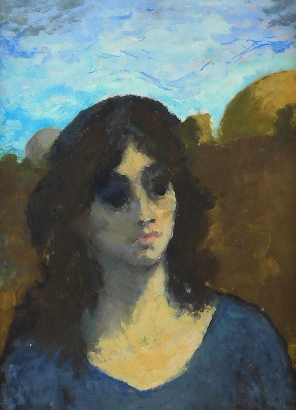 Appraisal: th C Portrait oil on Masonite depicts a girl with