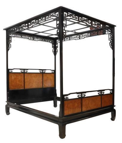 Appraisal: Chinese queen size canopy bed late th c black lacquered