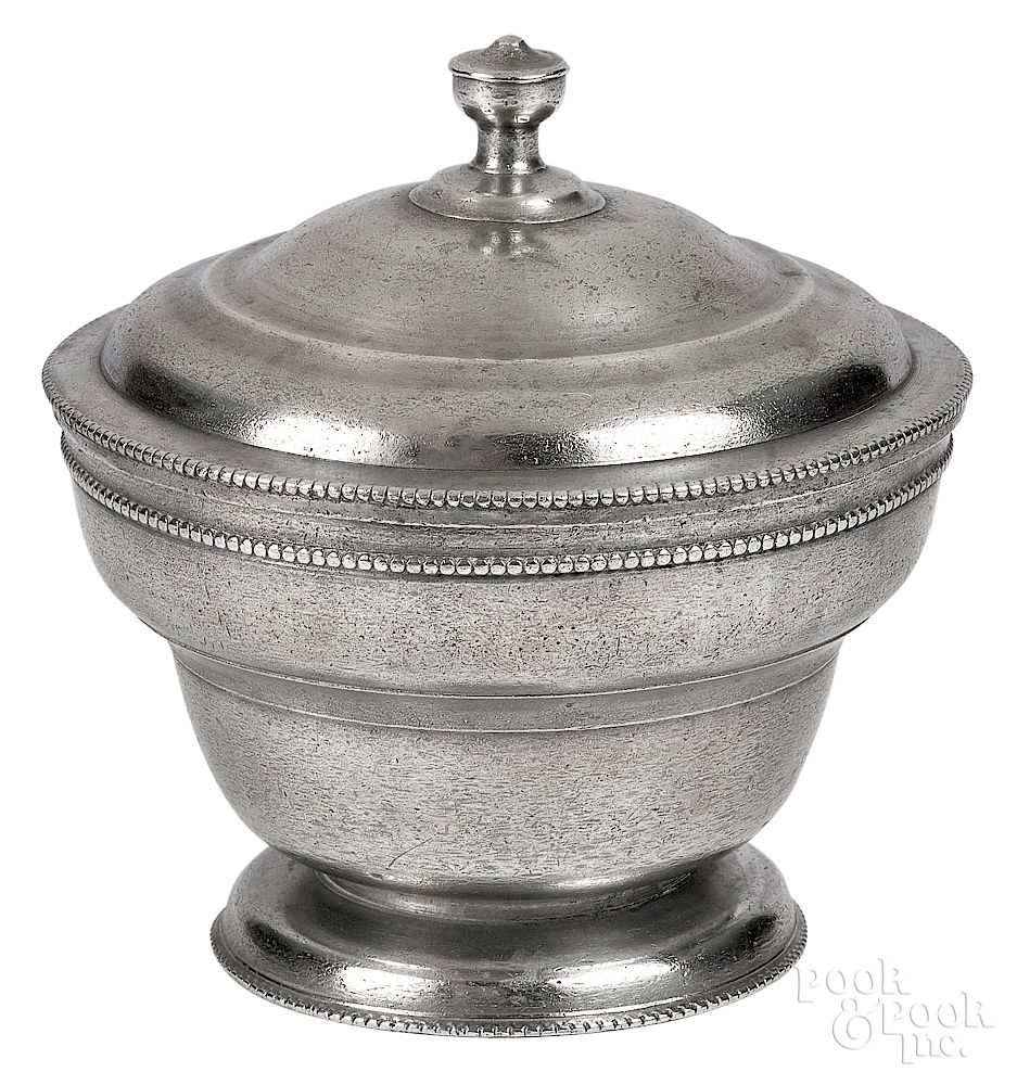 Appraisal: Philadelphia pewter sugar bowl Philadelphia pewter sugar bowl ca attributed