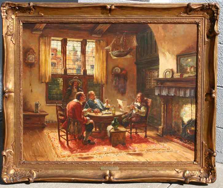 Appraisal: LARGE DUTCH INTERIOR SCENE WITH PIPE SMOKING CAVALIERS PAINTING SIGNED