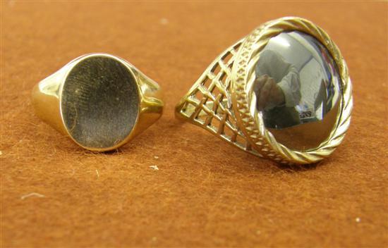 Appraisal: Two hallmarked ct gold signet rings comprising a plain gold