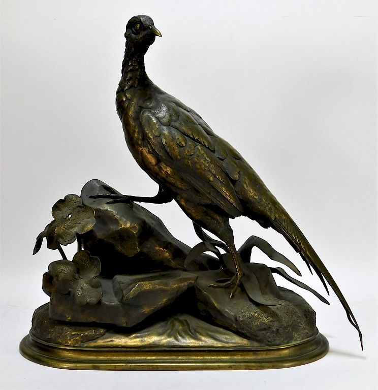 Appraisal: FINE Jules Moigniez Bronze Game Pheasant Sculpture France - Naturalistic