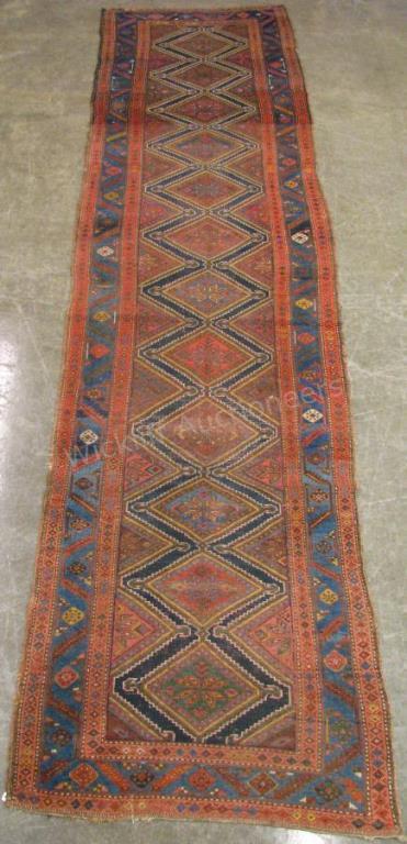 Appraisal: Handmade Oriental Runner Rug Afghan tribal design red field with