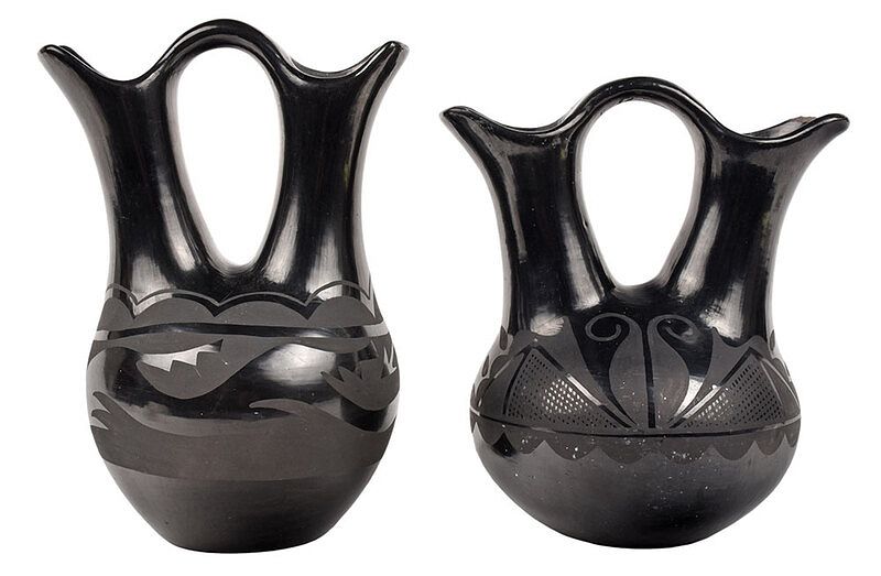 Appraisal: Two Blackware Wedding Vases one by Nicolasa Naranjo Tafoya Santa