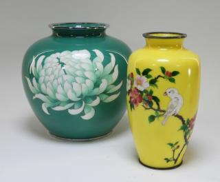 Appraisal: Japanese Cloisonne Bird and Floral Vases JAPAN TH CENTURY Two