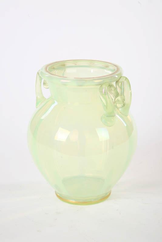 Appraisal: ART GLASS VASE Possibly Steuben Optic ribbed opalescent glass with