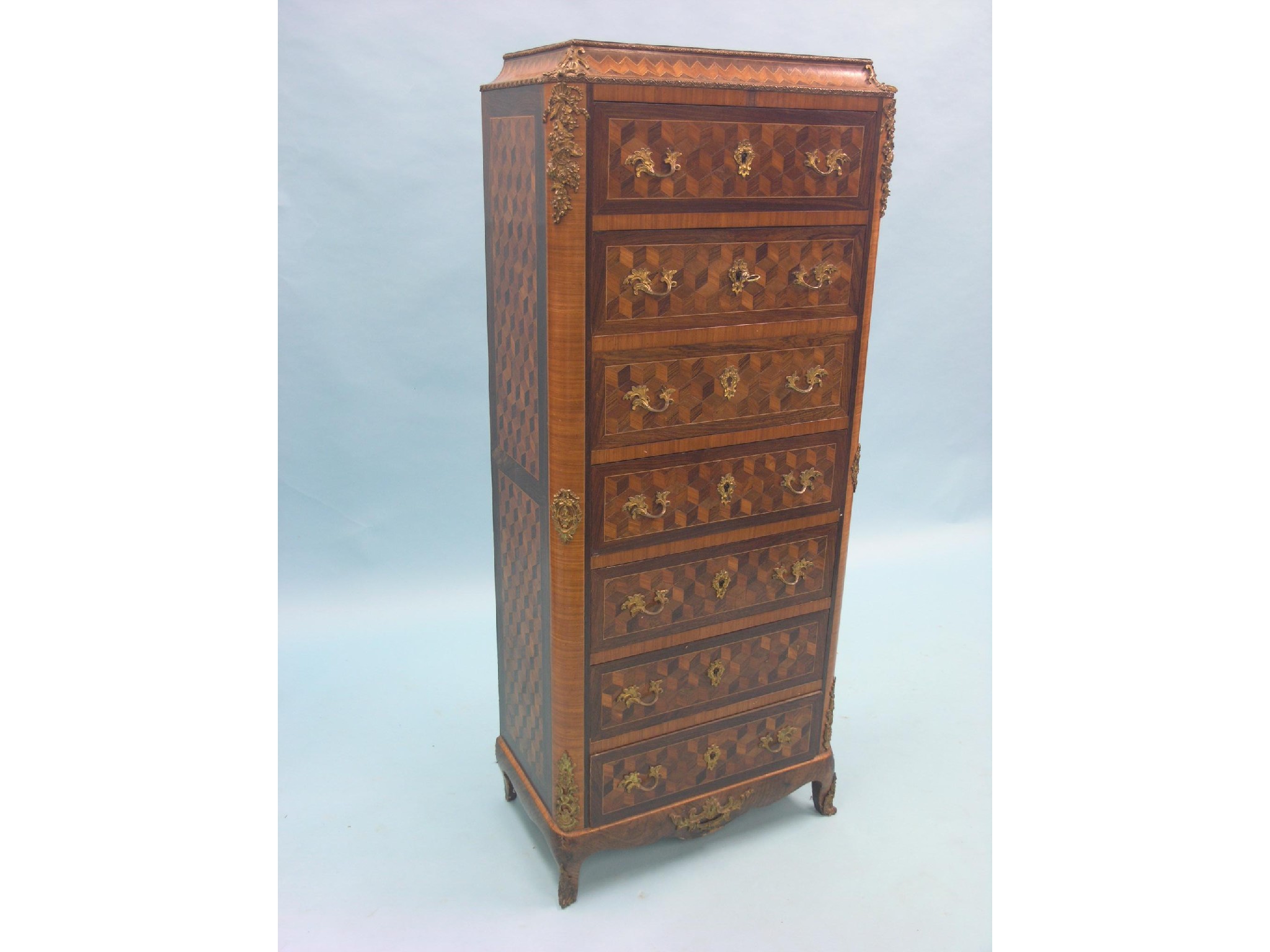 Appraisal: A Louis XVI-style ormolu-mounted secretaire chest five oak-lined drawers and