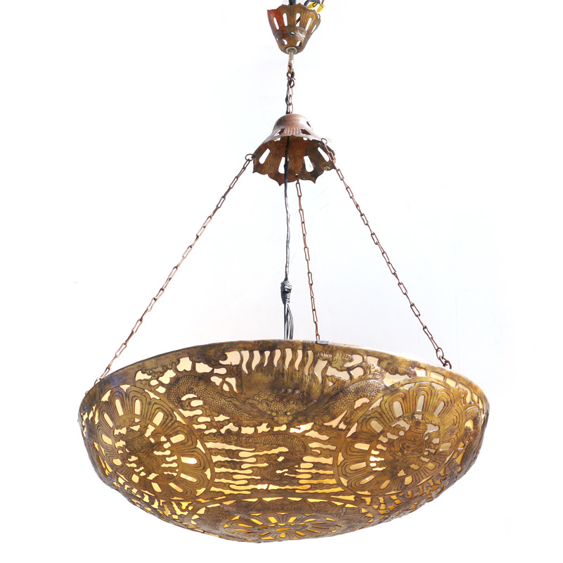 Appraisal: ORIENTAL THEME PIERCED METAL CHANDELIER Decorative pierced metal bowl frame