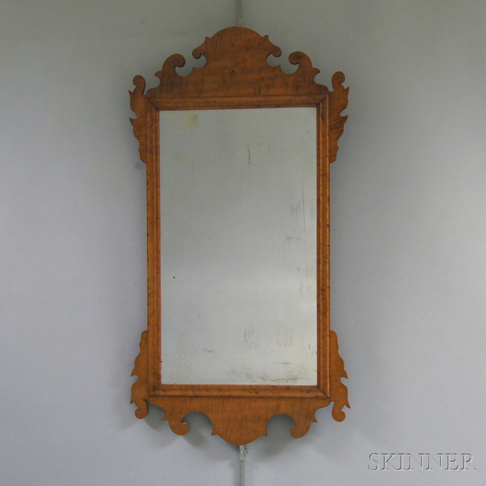 Appraisal: Chippendale Tiger Maple Scroll-frame Mirror New England late th century